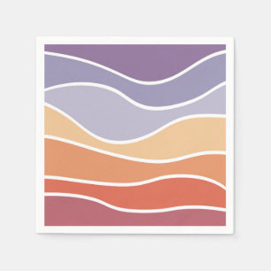 Serviette En Papier Ondes de style rétro violet et orange