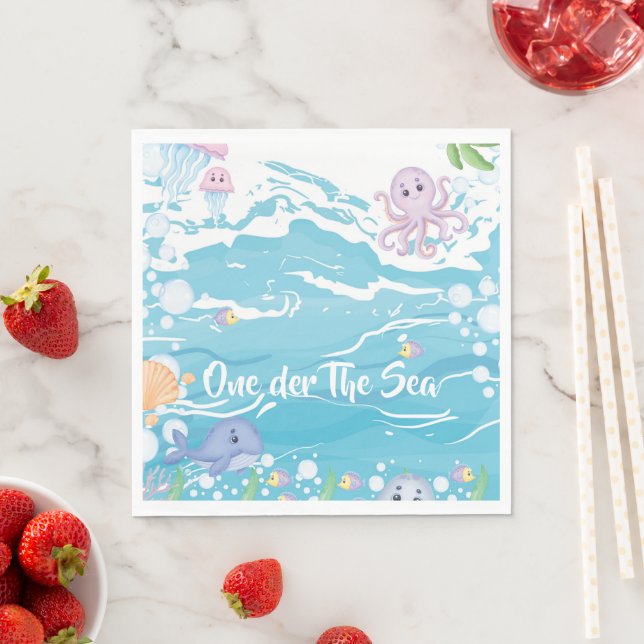 Serviette En Papier One-der The Sea First Birthday Party Napkiins (En situation)