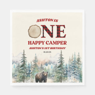 Serviette En Papier ONE Happy Camper Bear Rouge 1er anniversaire fête