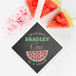 Serviette En Papier One In A Melon Chalkboard 1er anniversaire