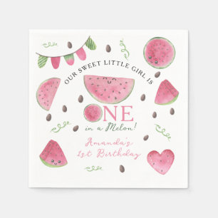 Serviette En Papier One in a Melon Cute Watermelon Girl 1er anniversai