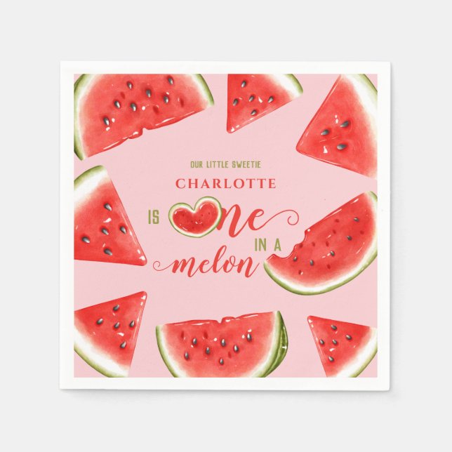Serviette En Papier One In A Melon Cute Watermelon rose 1er anniversai (Devant)