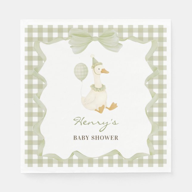 Serviette En Papier One Silly Goose Green 1st Birthday Paper Napkin (Devant)