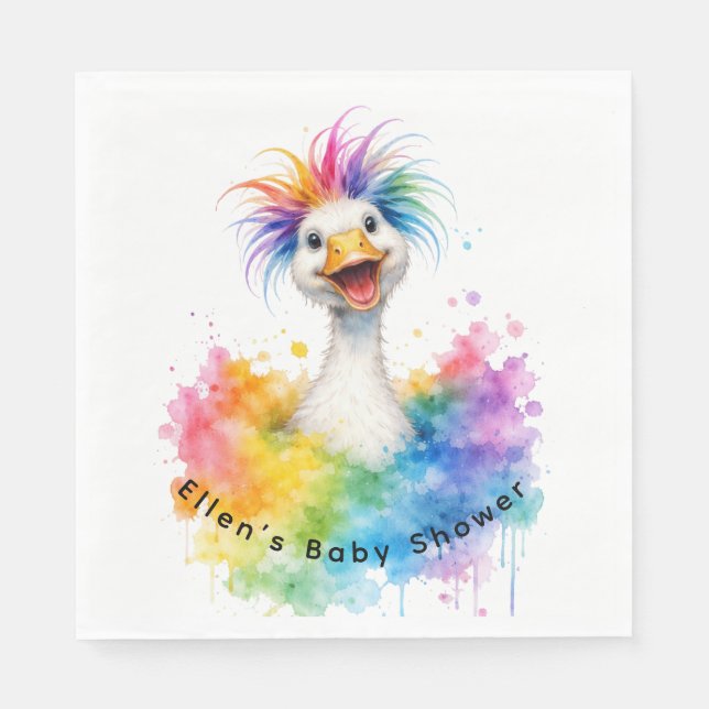 Serviette En Papier One Silly Goose Rainbow Baby Shower (Devant)