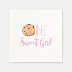 Serviette En Papier One Sweet Girl cookies et Pink stripes Anniversair