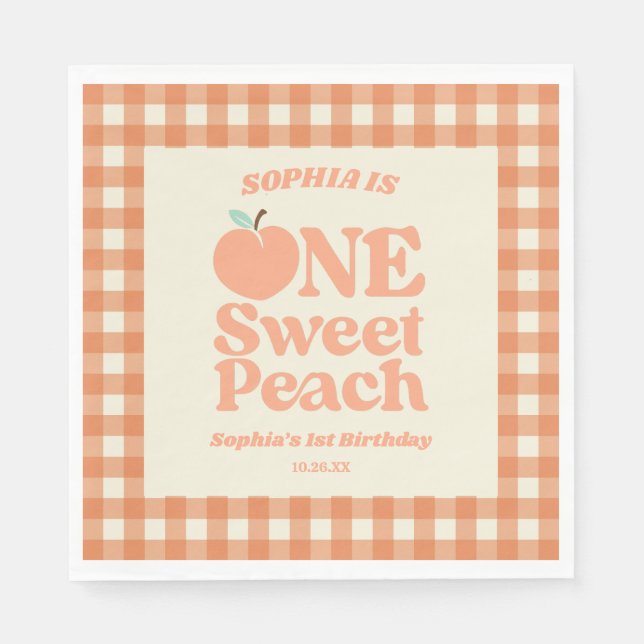 Serviette En Papier One Sweet Peach Orange Première fête d'anniversair (Devant)