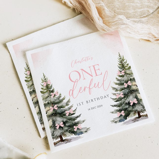 Serviette En Papier Onederland Winter Pink Bow 1st Birthday (Créateur téléchargé)