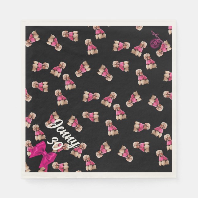 Serviette En Papier Oodles of Poodles (rose sur noir) Party Napkin (Devant)