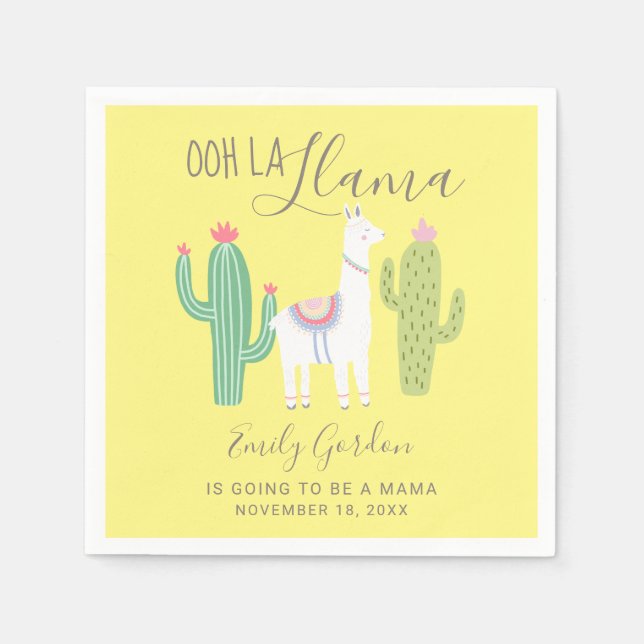 Serviette En Papier Ooh La Llama Baby shower Joli jaune Brown Simple (Devant)