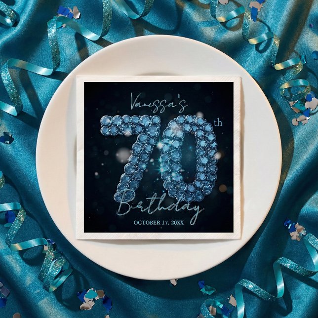 Serviette En Papier Opulent Elegant Teal Blue Diamonds 70th Birthday (Créateur téléchargé)