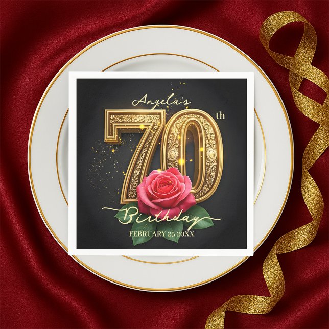 Serviette En Papier Opulent Glamour Chic Rose Gold 70e anniversaire (Créateur téléchargé)