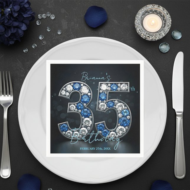 Serviette En Papier Opulent Sapphire Diamond 35e anniversaire fête (Créateur téléchargé)