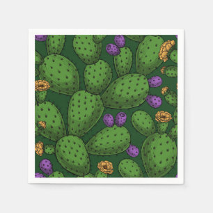 Serviette En Papier Opuntie de floraison sur vert foncé