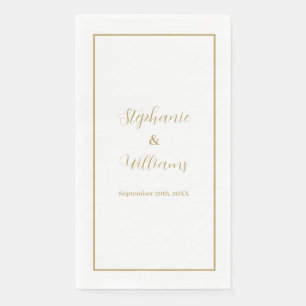 Serviette En Papier Or Blanc Élégant Nom Simple Mariage Minimaliste