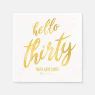 Serviette En Papier Or "Bonjour trente" Anniversaire avec nom