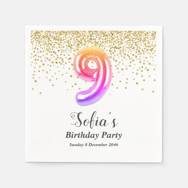 Serviette En Papier or de parties scintillant, étincelle dorée 9e (Devant)