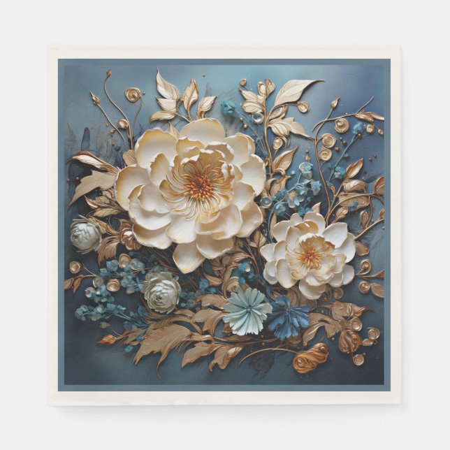 Serviette En Papier Or décoratif et bleu turquoise (Devant)