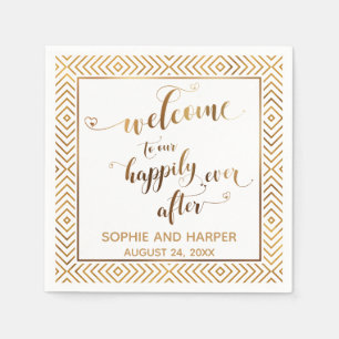 Serviette En Papier Or et blanc Bienvenue à notre heureux après