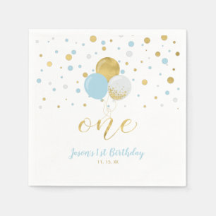 Serviette En Papier Or et Bleu   Ballons, Confettis Garçon 1er Anniver