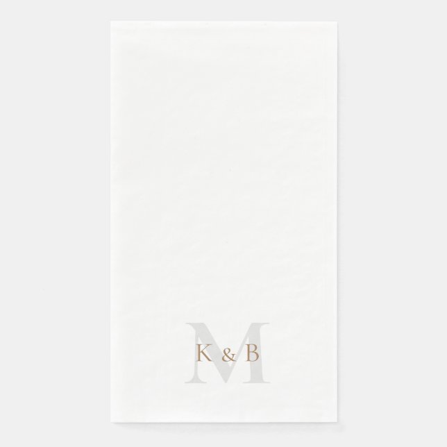 Serviette En Papier Or et gris Monogramme blanc (Devant)