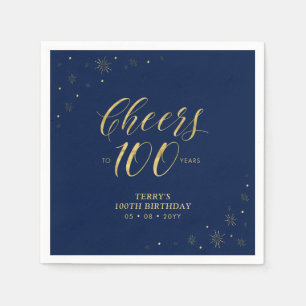 Serviette En Papier Or et marine   Modern Cheers 100th Birthday Party