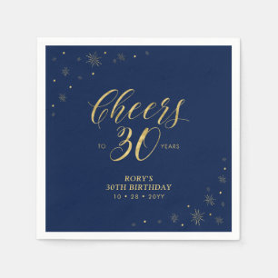Serviette En Papier Or et marine   Modern Cheers 30th Birthday Party