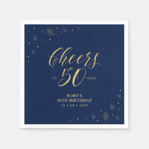 Serviette En Papier Or et marine   Modern Cheers 50th Birthday Party