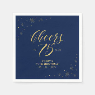 Serviette En Papier Or et marine Modern Cheers 75th Birthday Party