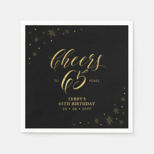 Serviette En Papier Or et noir   Modern Cheers 65th Birthday Party