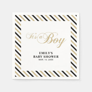 Serviette En Papier Or et noir   Papier Baby shower Garçon moderne Nap