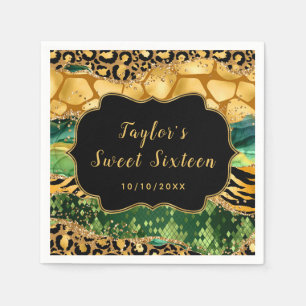 Serviette En Papier Or et vert Safari Agate Sweet sixteen