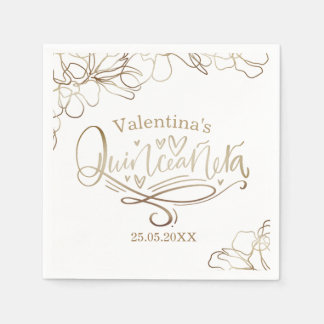 Serviette En Papier Or floral Quinceañera 15e anniversaire
