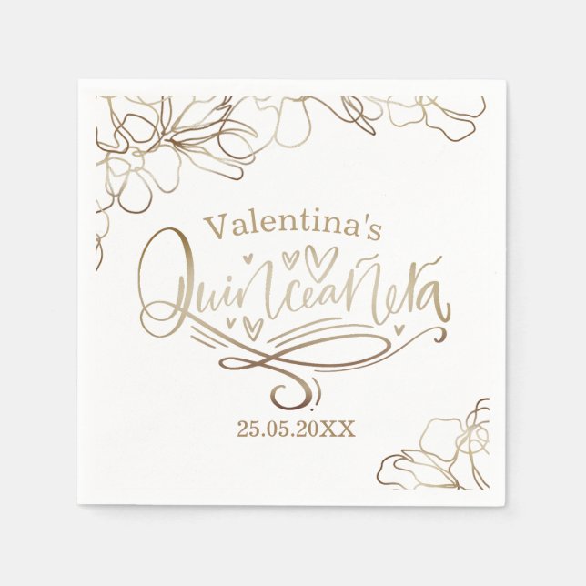 Serviette En Papier Or floral Quinceañera 15e anniversaire (Devant)