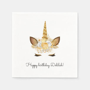 Serviette En Papier Or Floral Unicorne Anniversaire