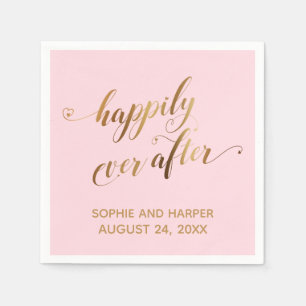 Serviette En Papier Or Heureux Jamais Après, Coeur Script Pastel Rose