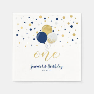 Serviette En Papier Or & Marine   Ballons, Confettis Garçon 1er Annive