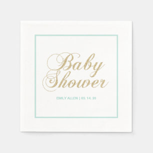 Serviette En Papier Or & Menthe   Papier serviette pour Baby Shower Mo