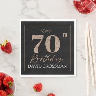 Serviette En Papier Or noir 70e anniversaire étape personnalisée