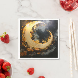 Serviette En Papier Or noir Abstrait Tourbillon Moderne Lune