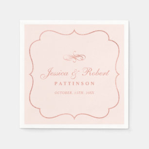 Serviette En Papier Or noir et Rose Élégant Mariage classique Napkin