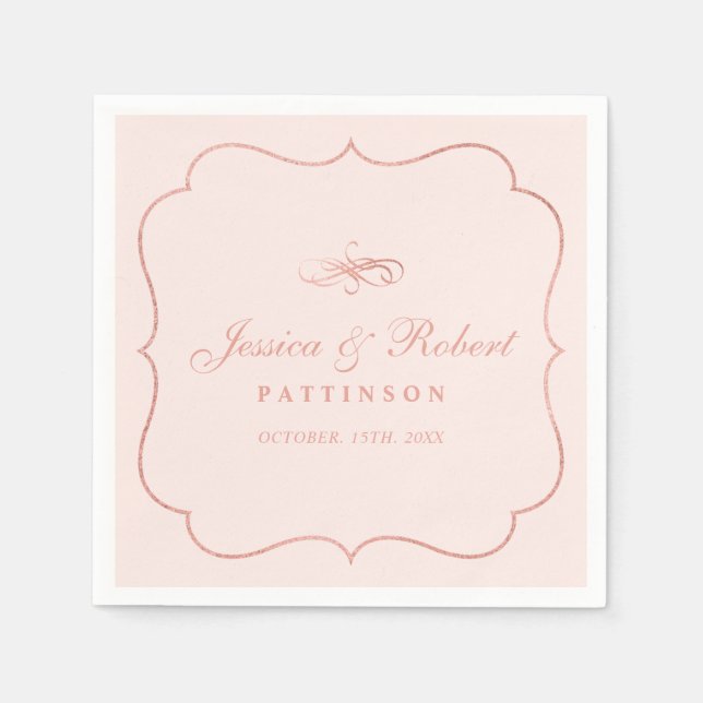 Serviette En Papier Or noir et Rose | Élégant Mariage classique Napkin (Devant)