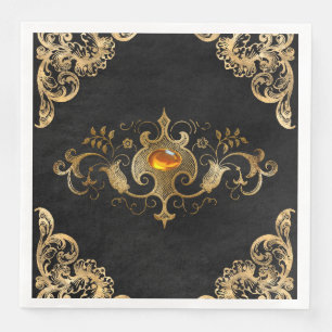 Serviette En Papier Or noir Vintage Or orné