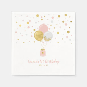 Serviette En Papier Or & Rose   Ballons & Confettis Fille Anniversaire
