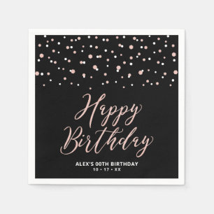 Serviette En Papier or rose Hexagon noir Confetti Joyeux Anniversaire