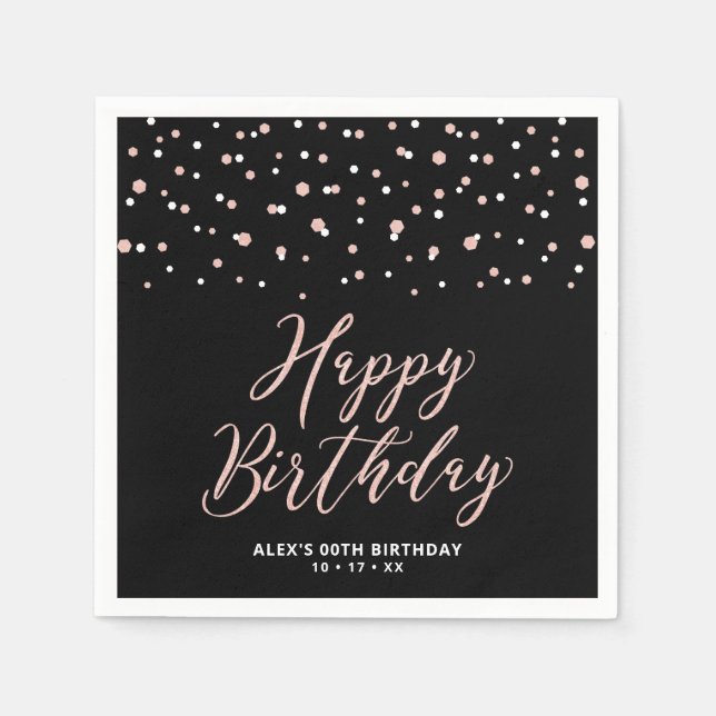 Serviette En Papier or rose Hexagon noir Confetti Joyeux Anniversaire  (Devant)