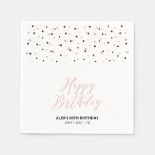 Serviette En Papier or rose Hexagon noir Confetti Joyeux anniversaire