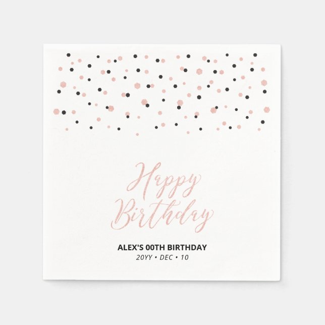 Serviette En Papier or rose Hexagon noir Confetti Joyeux anniversaire (Devant)