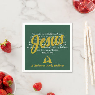 Serviette En Papier Or Vert POUR NOUS JÉSUS Noël