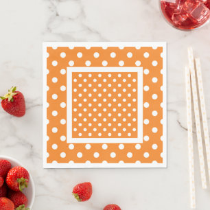 Serviette En Papier Orange Avec Pois Blanc