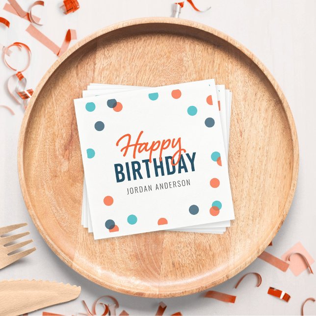 Serviette En Papier Orange bleu foncé Confetti Joyeux anniversaire (Créateur téléchargé)